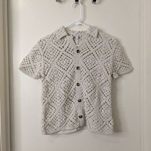 Crewcuts Knitted Short Sleeve Button Down Off-white Cardigan Boys XL (12 - 13)